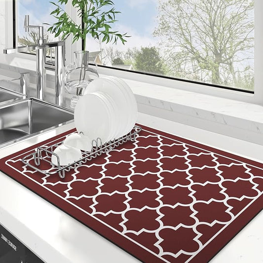 WISELIFE Dish Drying Mat Super Absorbent Drying Mat Large Dish Drying Mats for Kitchen Counter Easy Clean Dish Mat Kitchen Drying Mat16"x 24" Stylish Red by WiseLife