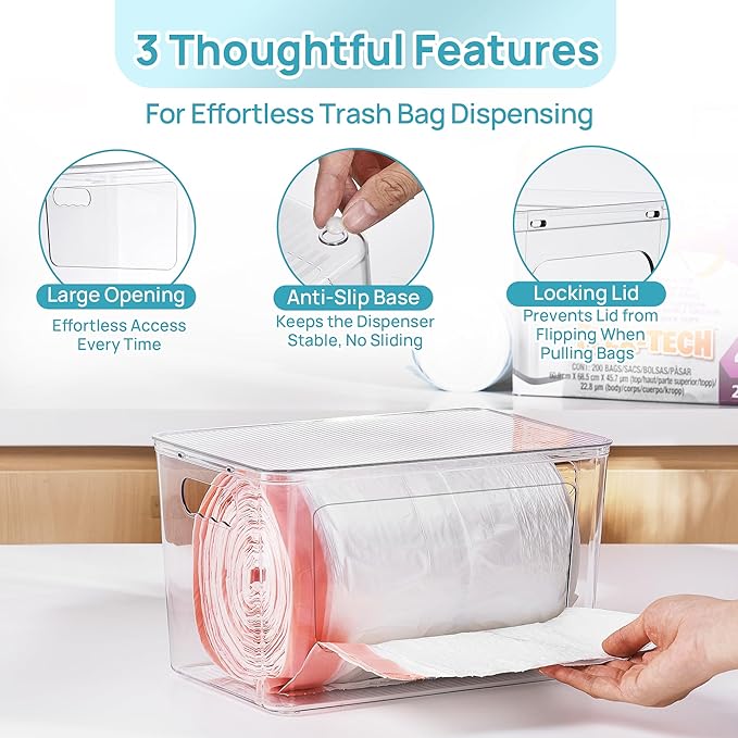 Vtopmart 2 Pack Trash Bag Holder, Stackable Garbage Bag Dispenser for 13/30/33 Gallon Bags, Clear Organizer Bins for Under Kitchen Sink, Laundry Room Organization and Storage - Image 3