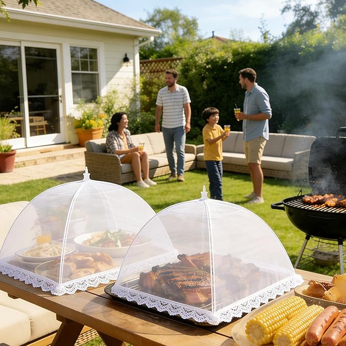 Mesh Food Covers for Outside - 1 Extra Large (40 x 24 in) & 6 Large (17 x 17 in) Food Tents, Collapsible and Reusable Food Covers for Outdoors Picnic, BBQ, Camping, Party Supplies