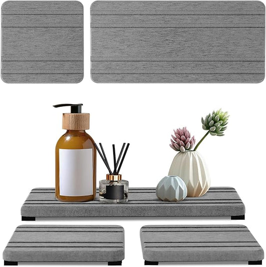 3PCS Water Absorbing Stone Tray, DryingNeat Diatomite Stone Sink Tray, Instant Dry Sink Coasters, Kitchen Sponge Hand Soap Holder, Countertop Fast Drying Counter Trays,8 * 4inch and 4 * 4inch by Unknown