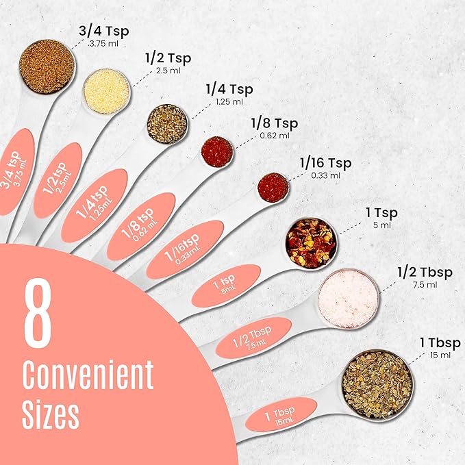 Magnetic Measuring Spoons Set of 9 Stainless Steel Dual-Sided Stackable Measuring Spoon Nesting Teaspoons Measuring Dry and Liquid Ingredients, Fits in Spice Jars Set of 9 (Peach) - Image 7