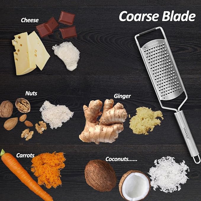 Vovoly 4-Pcs Pro Set Zester Grater Set, Cheese Grater with Razor-Sharp Stainless Steel Blade, Fine/Coarse/Extra Coarse/Slider Attachment - Image 6