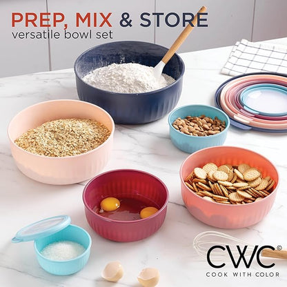 COOK WITH COLOR Prep Bowls with Lids- Wide and Deep Nesting Plastic Small Mixing Bowl Set with Lids, 12 Piece Set - Wide Bowls, Navy - Image 2