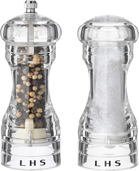 LHS Pepper Mill and Salt Shaker Set of 2 Salt and Pepper Mill Shaker with Adjustable Coarseness-Clear by LHS