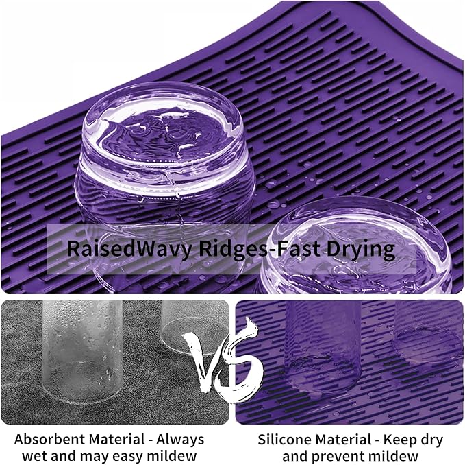 ZLR Large Silicone Dish Drying Mat (16" x 18") - XL Heavy Duty Drainboard Mat for Pots, Pans & Family Loads - Heat Resistant Trivet & Counter Protector, Easy Clean (Meadow Violet) - Image 2