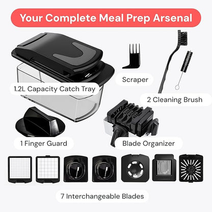 Fullstar Vegetable Chopper & Mandoline Slicer for Kitchen - Food Chopper with Container, Cheese Grater, Home Essentials & Kitchen Gadgets (7 in 1, Black)