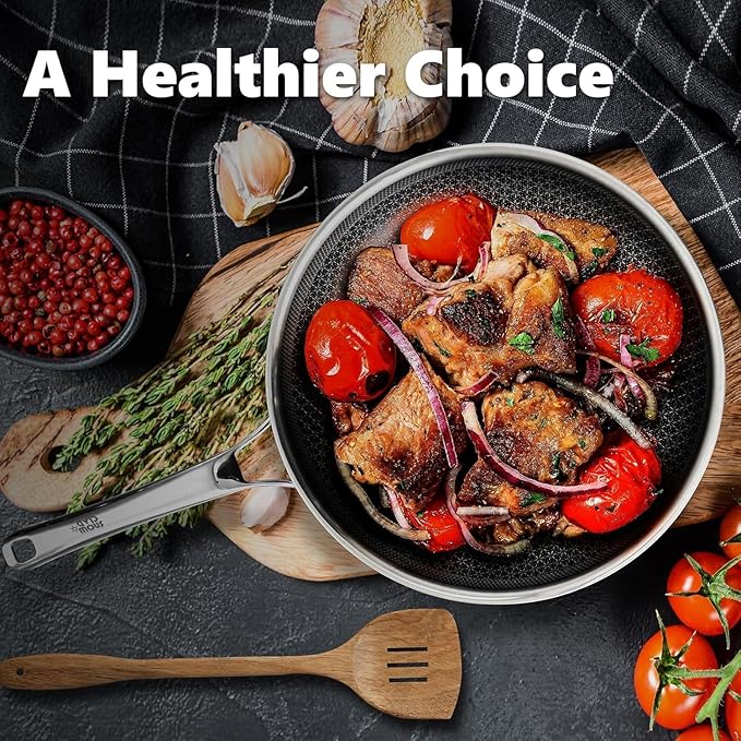 OATOFP Non Stick Frying Pans 12 inch, Hybrid Improved Version Frying Pans Nonstick with Lid,non stick Stainless Steel Skillets, Dishwasher and Oven-Safe Chef Pan, PFOA Free Cookware upgraded design - Image 2
