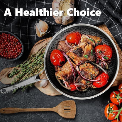 OATOFP Non Stick Frying Pans 12 inch, Hybrid Frying Skillets Nonstick,non stick Stainless Steel Braiser Pans, Dishwasher and Oven-Safe Chef Pan, Induction Compatible Cooking Pan, PFOA Free - Image 2