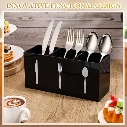 Suzile Acrylic Cutlery Storage Organizer Bin Silverware Caddy Countertop Knife Spoon and Fork Holder Kitchen 3 Section Tableware Storage Box for Cabinet Indoor Home Flatware Dining Room(Black,L) - Image 4