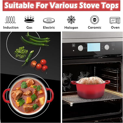 TeamFar 3qt Dutch Oven, Small Enameled Cast Iron Dutch Oven Pot with Lid, For Bread Baking/Stewing/Braising/Frying, Various Stoves & Oven Safe, Non-stick & Easy Clean, Red - Image 5