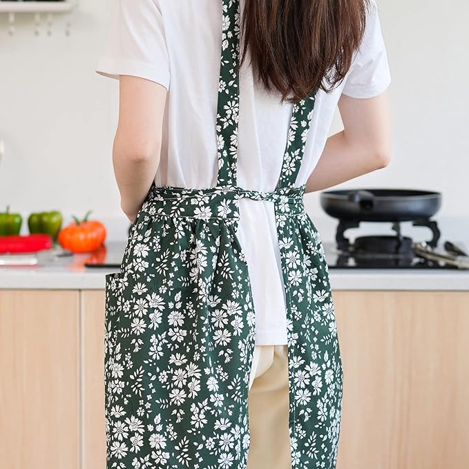 Pinknoke Vintage Pinafore Apron Dress for Women with Pockets Cute Floral Chef Aprons for Kitchen Cooking Baking Gardening - Image 7