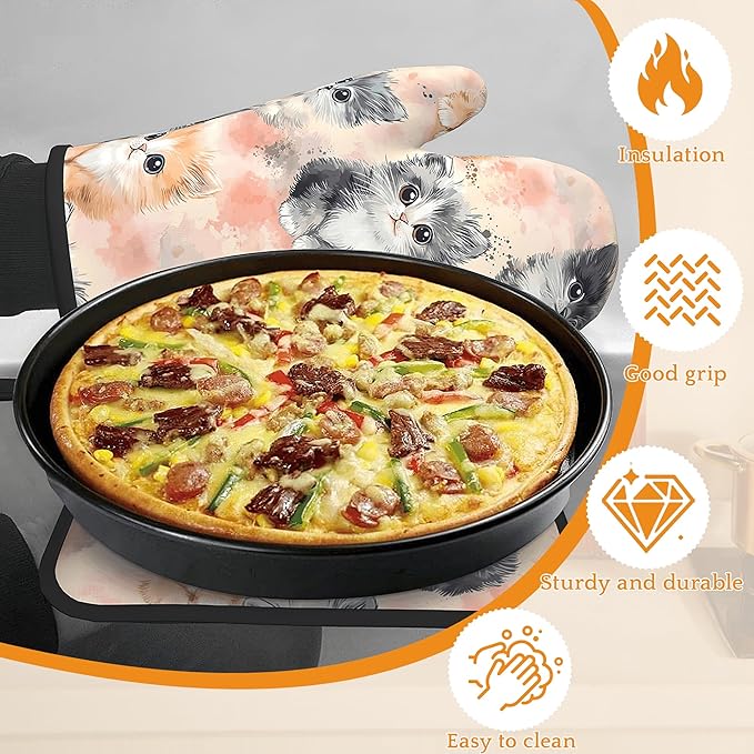 Cute Cat Oven Mitts and Pot Holders,Heat Resistant Oven Mitts Gloves and Pot Holder for Home Kitchen Decorations Cooking Baking BBQ Gifts,Set of 4