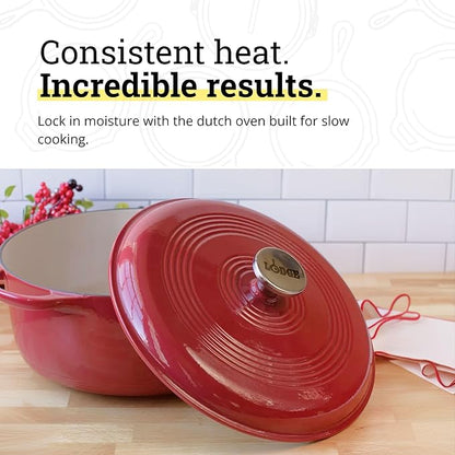 Lodge Essential Enamel Cast Iron Dutch Oven - Perfect for Bread Baking, Braising, Marinating & Slow Cooking - Features Moisture-Sealing Lid & Dual Handles - Kitchen Essentials - 6 Quarts - Cranberry - Image 3