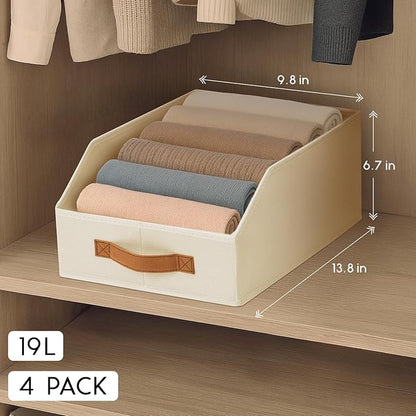 Homsorout Fabric Storage Bins for Organizing - 4 Pack Large Trapezoid Collapsible Storage Bins with Front Handle, Closet Organizers and Storage for Bedroom, Home Shelves, Small Spaces, Beige - Image 2