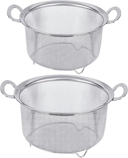 Tiawudi 2 Pack Strainers for Kitchen, 18/8 Stainless Steel Colander with Handles, Fine Mesh Strainer for Pasta, Rice and Fruit, Sieve with Resting Feet to Strain, Rinse, Steam or Cook Vegetables