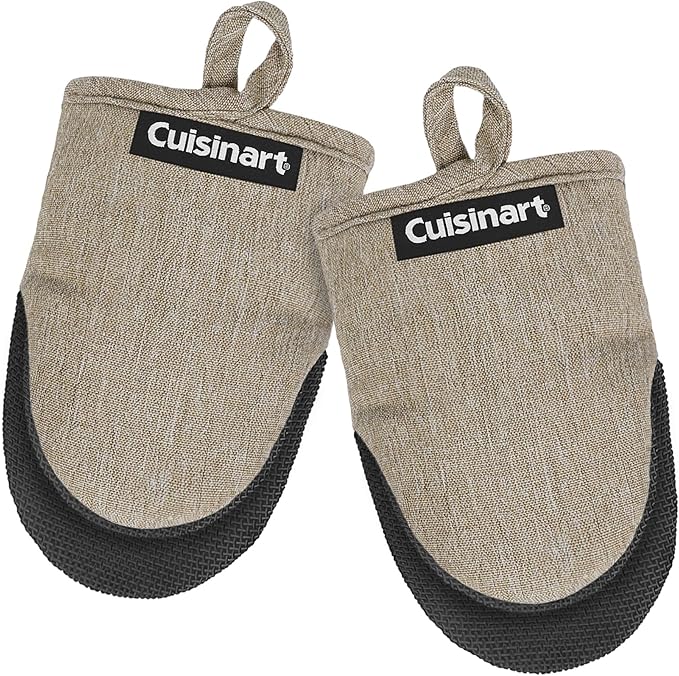 Cuisinart Mini Oven Mitts – 5.5” x 7” Heat-Resistant Kitchen Mitts for Oven with Non-Slip Neoprene Palm, Cotton Filling, and Fabric Loop – Durable Oven Mitt Set for Cooking & Baking (Chambray) by BestBrands