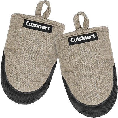 Cuisinart Mini Oven Mitts – 5.5” x 7” Heat-Resistant Kitchen Mitts for Oven with Non-Slip Neoprene Palm, Cotton Filling, and Fabric Loop – Durable Oven Mitt Set for Cooking & Baking (Chambray) by BestBrands