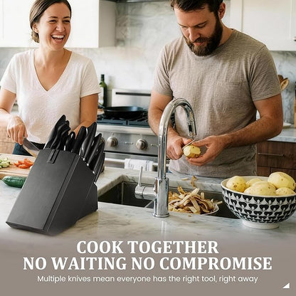 Amorston 22 Pieces Knife Set, Laser Engraved High Carbon Stainless Steel Knife Block Set, Full Tang Professional Kitchen Knife Set with Built-in Sharpener, Mothers Day Gifts for Kitchen - Image 7