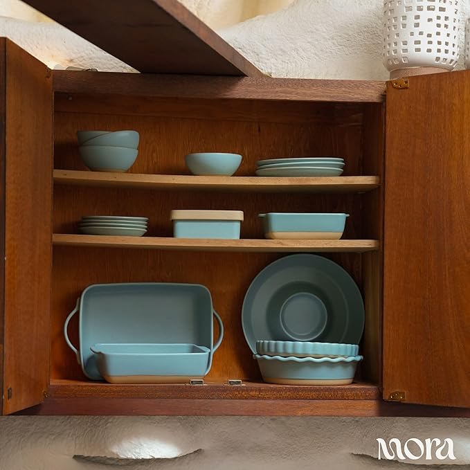 Mora Ceramic Set of 2 Baking Dishes For Casserole, Banana Bread, Brownies, Broiling, Roasting, and Baking. 7x11 in and Loaf Pans - Porcelain Serving Bakeware from Oven to Table. Freezer Safe - Iris - Image 8