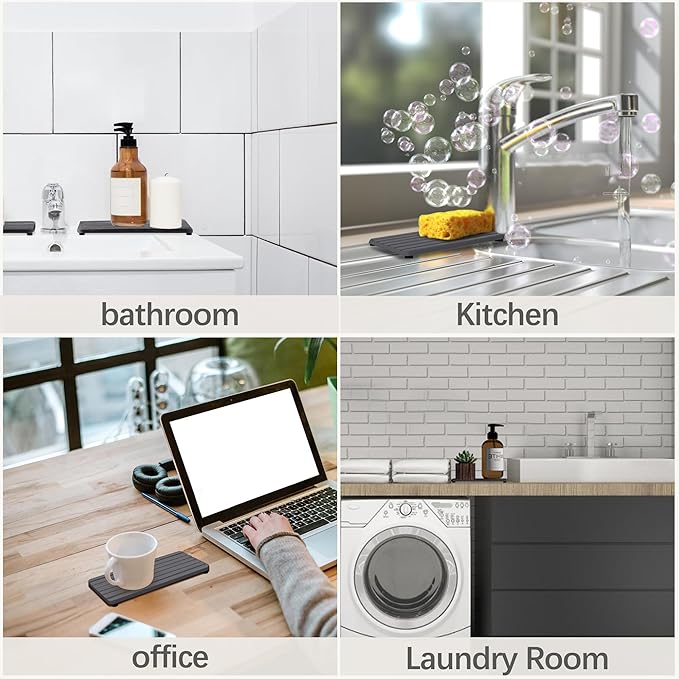 NiuYichee 2 PCS Water Absorbent diatomite Coasters, 9.5" x 4" Water Absorbing Stone Tray for Sink, Stone Drying mat for Kitchen Counter, Stone soap Tray Used for Hand Soaps & toiletries & Plants - Image 6