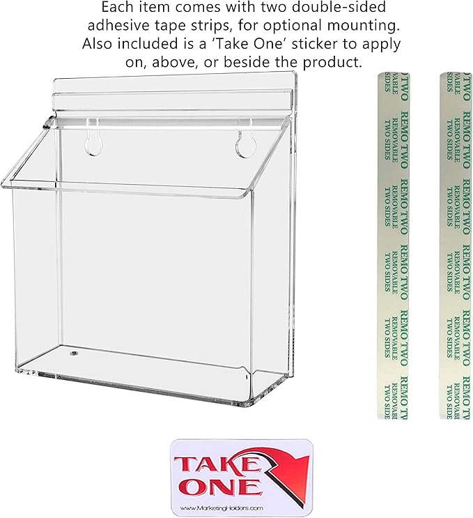 Marketing Holders Outdoor Brochure Holder Holds 7.5” x 5.5” Postcards Wall Mount Clear Acrylic Advertisement Box with Lid Store Front Display Take One Organizer Bin