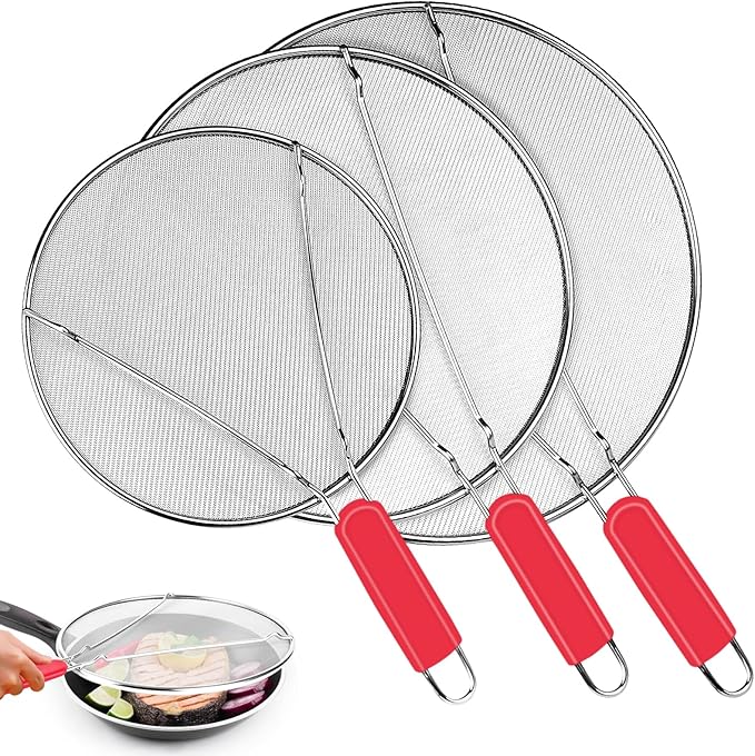 Stainless Steel Splatter Screen for Frying Pan - 9.8" 11.4" 13" Ultra Fine Mesh Grease Splatter Guard, Hot Oil Splatter Guard Shield Grease for Cooking, Kitchen Splash Guard to Prevent Oil Splatter by KOMOKERU