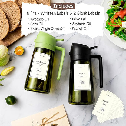 TrendPlain - Original 16oz/470ml Olive Oil Dispenser Bottle for Kitchen Gadgets and Air Fryer Accessories - Olive Oil Sprayer for Cooking w/Stickers - Green - Image 2