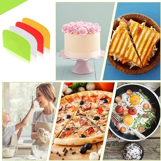 4 Piece Plastic Dough Scraper Bowl Scraper Flexible Multipurpose Food Scraper Plastic Dough Cutter for Bread Cake Dough Fondant Icing (White, Green, Yellow, Red) - Image 7