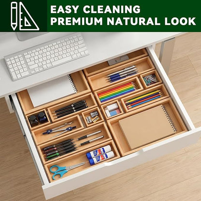 Bamboo Drawer Organizer 14 Pcs for Kitchen Multi-purpose Storage Dividers for Kitchen, Office, Jewelry, Cosmetics, Wooden Drawer Dividers for Drawer Organizer Desk Organizer Gift for Women Gifts Idea - Image 8