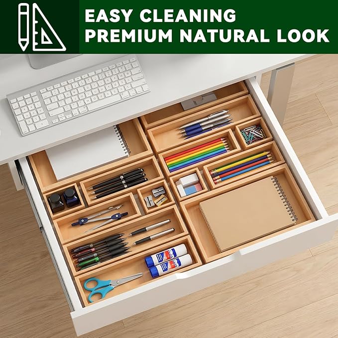 Bamboo Drawer Organizer 7 Pcs for Kitchen Multi-purpose Storage Dividers for Kitchen, Office, Jewelry, Cosmetics, Wooden Drawer Dividers for Drawer Organizer Desk Organizer Gift for Women Gifts Idea - Image 8
