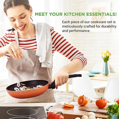 NutriChef Professional 12-Piece Brown Nonstick Cookware - PFOA/PFOS-Free, Heat Resistant Lacquer, Elegant Design, Multi-Sized Pots and Pans - Image 6