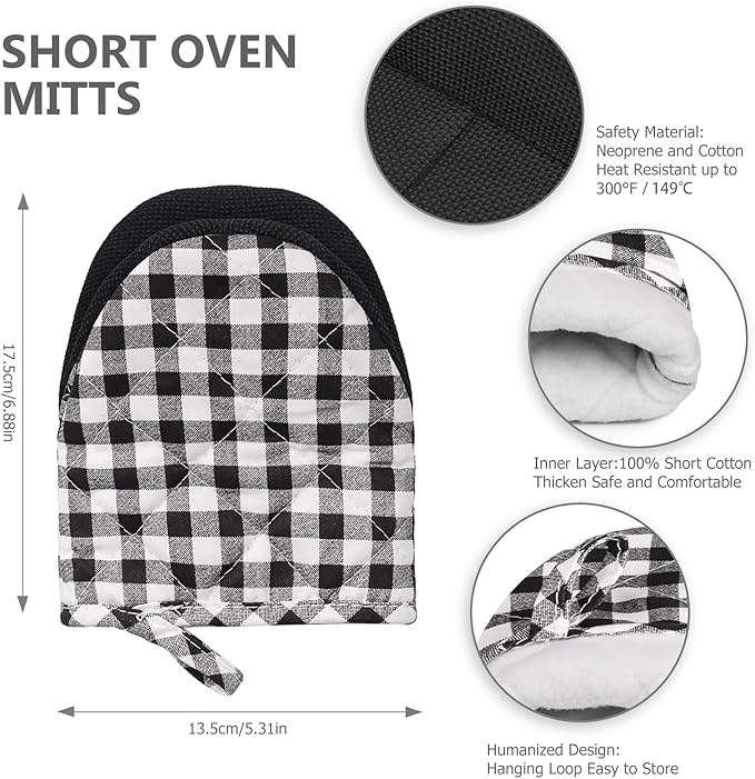 1 Pair Short Oven Mitts - Silicone Kitchen Oven Gloves High Heat Resistant 500℉, Mini Oven Mits with Non-Slip Grip Surfaces and Hanging Loop for BBQ, Baking, Cooking and Grilling - Image 3