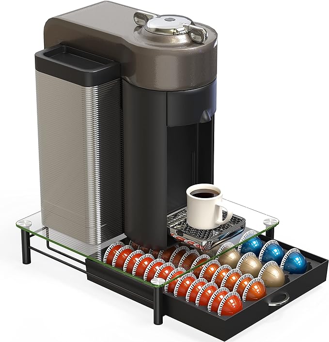 DecoBrothers Crystal Tempered Glass Vertuo Pod Holder Drawer, 24 Large or 48 Small Nespresso Capsule Organizer - Image 6