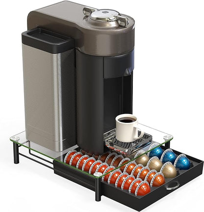 DecoBrothers Crystal Tempered Glass Vertuo Pod Holder Drawer, 24 Large or 48 Small Nespresso Capsule Organizer - Image 6