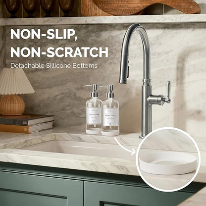 Vine Creations Clear Glass Soap Dispenser, 2 Pack Kitchen Soap Dispenser Set with Stainless Steel Pump, 16 oz Hand Soap or Dish Soap for Bathroom or Kitchen with Waterproof Labels - Image 3