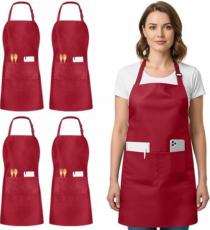 Utopia Kitchen 4 Pack Bib Apron Adjustable with 2 Pockets, Water and Oil Resistant, Cooking Kitchen Chef Apron for Women Men by UTOPIAKITCHEN