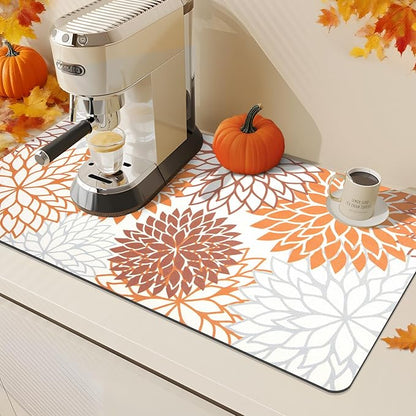 Findosom 2PCS 12" x 20" Fall Dish Drying Mat & 24" x 5.5" Sink Splash Guard, Super Absorbent & Cuttable Dish Mat Drying Kitchen Mat with Orange Floral, Hide Stain Drying Mat for Kitchen Counter - Image 5