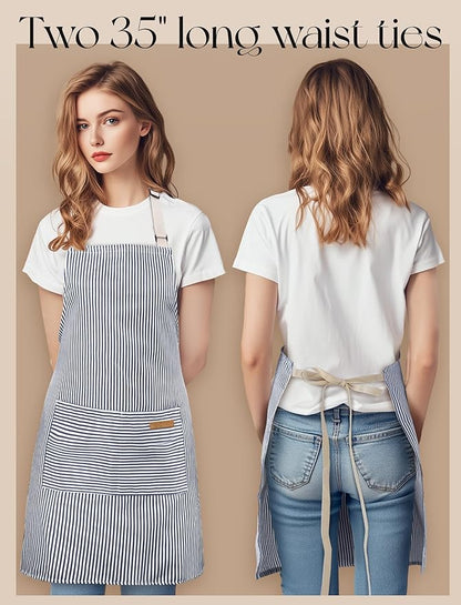 Cardkiss 2 Pack Kitchen Cooking Aprons, Soft Aprons for Women Men with 2 Pockets Chef Apron with Adjustable Neck Strap and Long Tie - Image 4
