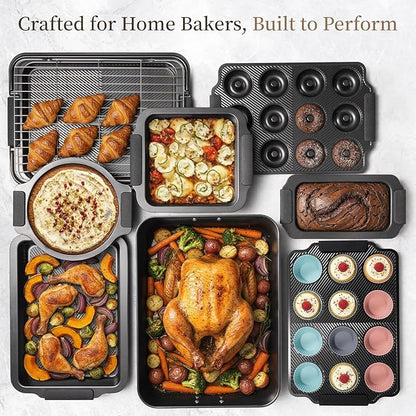Kikcoin 25 PCS Stackable Baking Pans Set, Non-stick Bakeware Sets with Silicone Handles, 450°F Oven Safe Cookie Sheets for Baking, Easy Release Heavy-duty Baking Sheets Non Stick, Black - Image 7