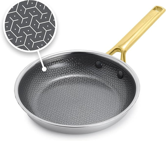 GreenPan Hybrid 8” Nonstick Stainless Steel Frying Pan Skillet, APEX Tri-Ply Thermobond PFAS-Free Ceramic Cookware, Induction & All Cooktop Compatible, Oven Temp to 850°F, Dishwasher Safe, Gold