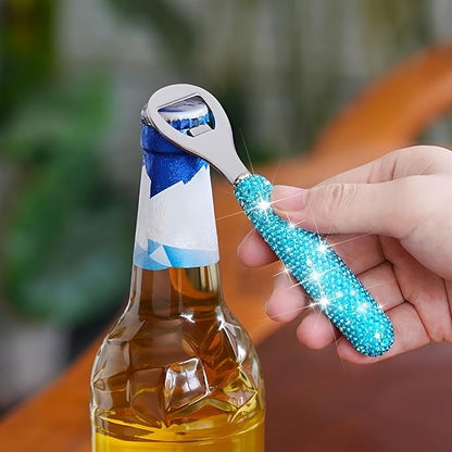 Handcrafted Silver Crystal Bling Beer Opener – Sparkle Diamond Bottle Openers for Home Bar, Bartenders, Party, Wedding Gift, Glitter Accessory for Women & Men