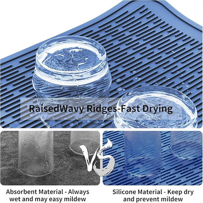 ZLR Large Silicone Dish Drying Mat (16" x 18") - XL Heavy Duty Drainboard Mat for Pots, Pans & Family Loads - Heat Resistant Trivet & Counter Protector, Easy Clean (Lichen Blue) - Image 2