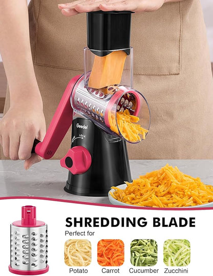 Geedel Rotary Cheese Grater, Kitchen Mandoline Vegetable Slicer with 3 Interchangeable Blades, Easy to Clean Rotary Grater Slicer for Fruit, Vegetables, Nuts - Image 4