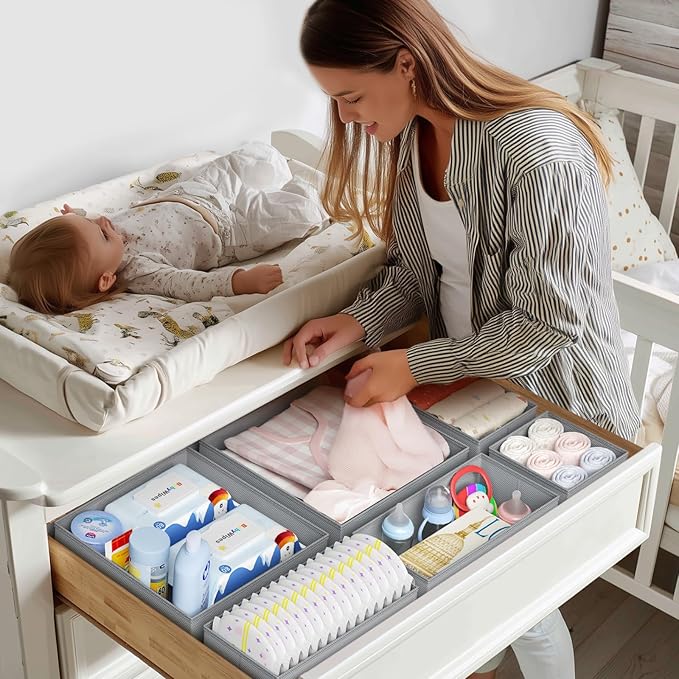 DIMJ Drawer Organizer Clothes Storage - 20 Pack Baby Dresser Organizer for Nursery, Foldable Closet Drawer Organizer Bins for Bedroom Organization, Fabric Storage Dividers for Socks, Underwears, Bras - Image 3