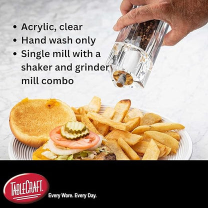 TableCraft 11832, Acrylic Salt and Pepper Mill Combo, 2-in-1 Grinder and Shaker, Clear, 30ml Shaker / 75ml Grinder, Break-Resistant, Square Design, Commercial Foodservice Grade - Image 4