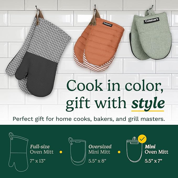 Cuisinart Heritage Mini Oven Mitts – 5.5” x 7” Heat-Resistant Kitchen Mitts for Oven with Non-Slip Neoprene Palm, Cotton Filling, and Faux Leather Loop – Durable Oven Mitt Set for Cooking & Baking - Image 6