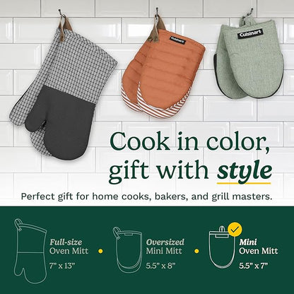 Cuisinart Heritage Mini Oven Mitts – 5.5” x 7” Heat-Resistant Kitchen Mitts for Oven with Non-Slip Neoprene Palm, Cotton Filling, and Faux Leather Loop – Durable Oven Mitt Set for Cooking & Baking - Image 6