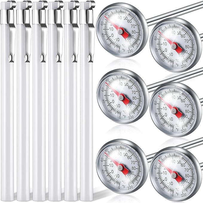 Xuhal 6 Pcs Stainless Steel Kitchen Thermometer with 5 Inch Long Stem 1 Inch Dial Thermometer Milk Frothing Food for Oven Probe Meat Grill BBQ Cooking Chocolate Water(White) by Xuhal