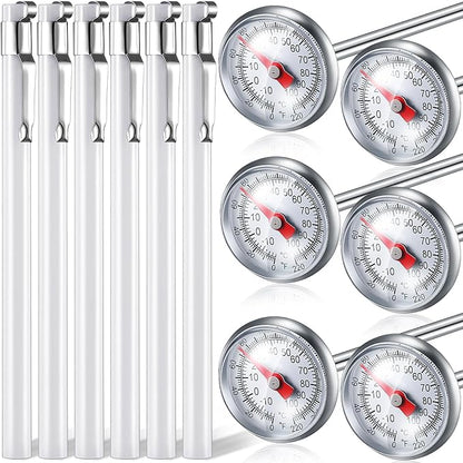 Xuhal 6 Pcs Stainless Steel Kitchen Thermometer with 5 Inch Long Stem 1 Inch Dial Thermometer Milk Frothing Food for Oven Probe Meat Grill BBQ Cooking Chocolate Water(White) by Xuhal