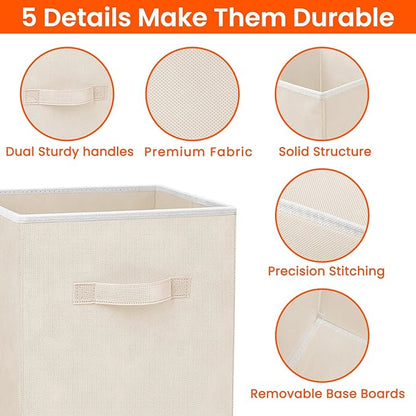 Criusia Storage Cubes - 11 Inch Heavy Duty Fabric Storage Bins for Shelves Closet Cube Organizer - 8 Pack Collapsible Cube Storage Bins Baskets for Clothes Blankets Toys - Nursery Organization (Beige) - Image 3
